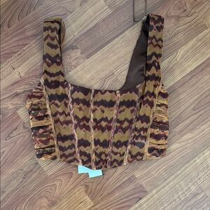 Zara Brown and Black Ruched Crop Tank Top new